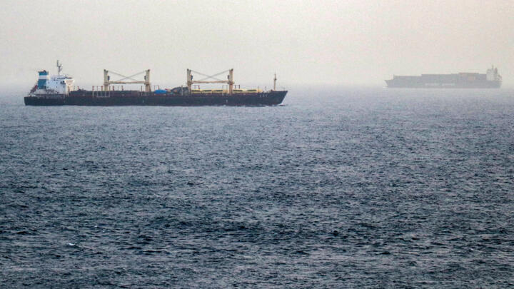 Vessels transit the Bab el-Mandeb Strait off the coast of southern Yemen on July 25, 2026