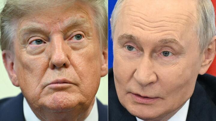 This combination of pictures created on August 11, 2026 shows (L/R) US President Donald Trump in the Oval Office of the White House in Washington, DC, on August 10, 2026.