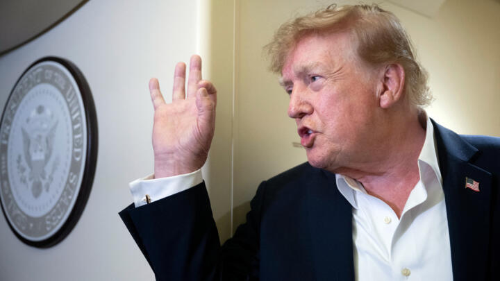 US President Donald Trump speaks to the press aboard Air Force One while flying to Joint Base Andrews, Maryland from Ireland on September 13, 2026