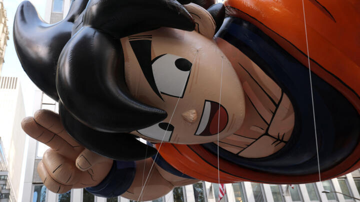 A Dragon Ball balloon pictured during Macy's Thanksgiving Day Parade in New York on November 27, 2025