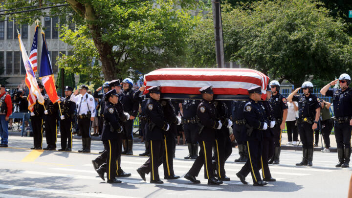 The casket of Army Sgt. Angel Rampersad who was killed in action at Muwaffaq Salti Air Base in Jordan, photographed on July 31, 2026 in New York City