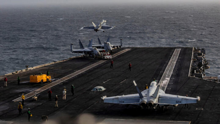 A jet launches from the flight deck of the USS Abraham Lincoln aircraft carrier during the ongoing war in Iran on July 31, 2026.