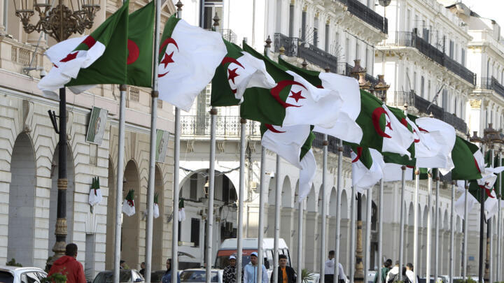 A file photo showing Algerian flags flying in Algiers on Wednesday, April 16, 2025.
