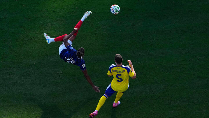 France's Michael Olise hit the post with a spectacular bicycle kick against Sweden.