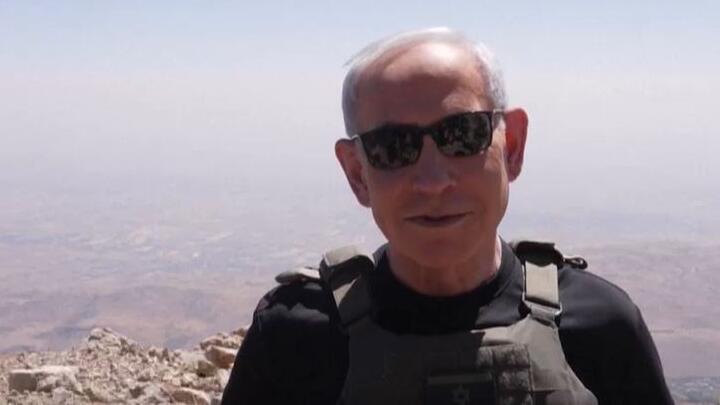 Screengrab taken from a video of Israeli Prime Minister speaking on the Syrian side of Mount Hermon