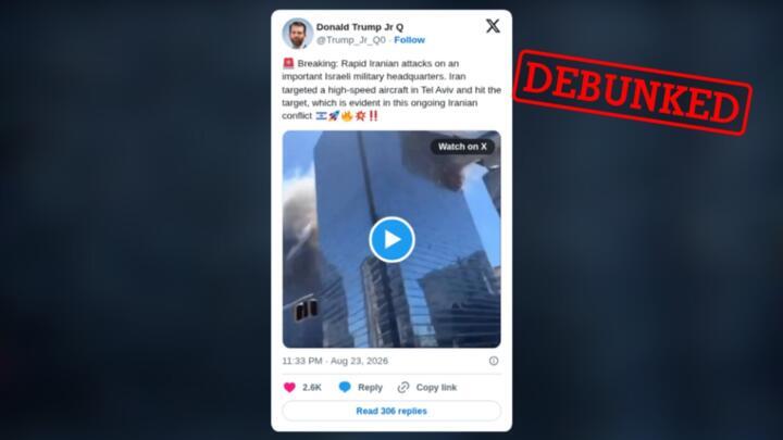 A video posted on X is said to show a plane crash in Tel Aviv, Israel. However, there is no proof that such an attack actually took place.