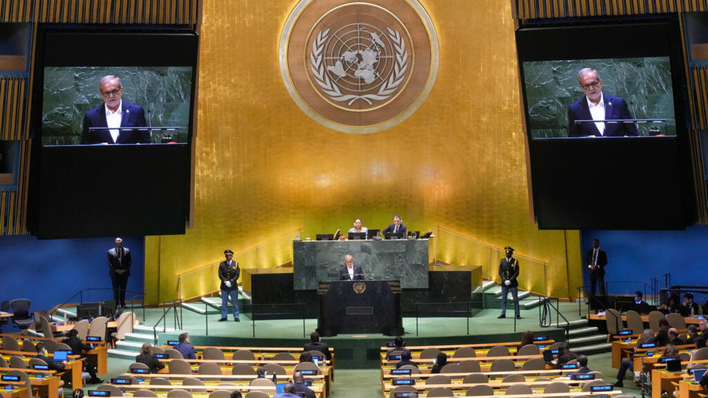 FILE - Iran President Masoud Pezeshkian addresses the 80th session of the United Nations General Assembly, Wednesday, Sept. 24, 2025.