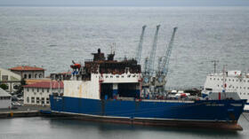 File image of the Ro-Ro cargo ship named "Lider Bordo Mavi" at the Port of Trabzon, northeastern Turkey on September 15, 2026 after being hit in August in the Black Sea
