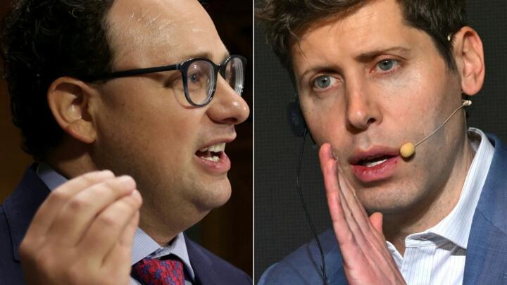 This combination of pictures created on June 09, 2026 shows (L/R) CEO of Anthropic Dario Amodei Washington, DC, on July 25, 2023 and Open AI CEO Sam Altman in Seoul on February 4, 2025