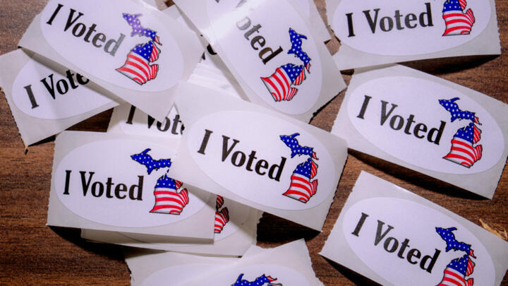 A file image of "I Voted" stickers at Maples Elementary School on August 4, 2026