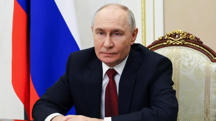 Russian President Vladimir Putin records a video address to the nation ahead of the upcoming parliamentary election, at the Kremlin in Moscow, Wednesday, Sept. 16, 2026. 