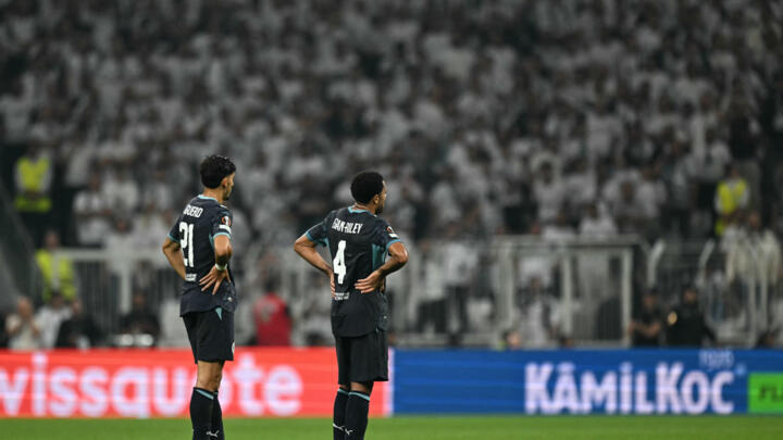 OM defenders Nayef Aguerd and CJ Egan-Riley react after their heavy 4-1 defeat by Besiktas in the Europa League, in Istanbul on Thursday, September 17, 2026.