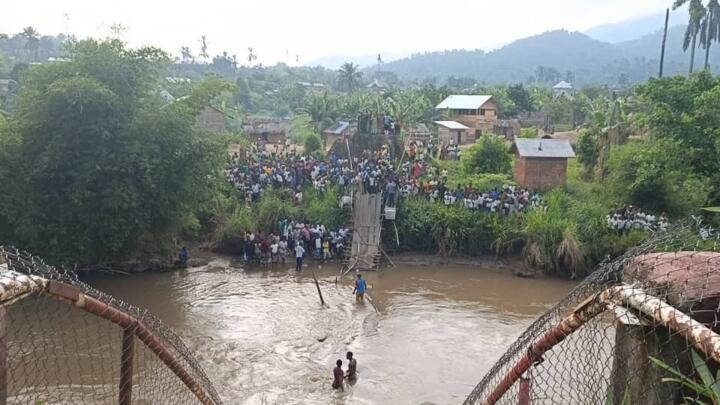 This photo, taken by a local, shows the bridge that once connected the two parts of the village of Hombo after it collapsed on June 3, 2026. Even though a number of people - including children - fell into the water, no one died.
