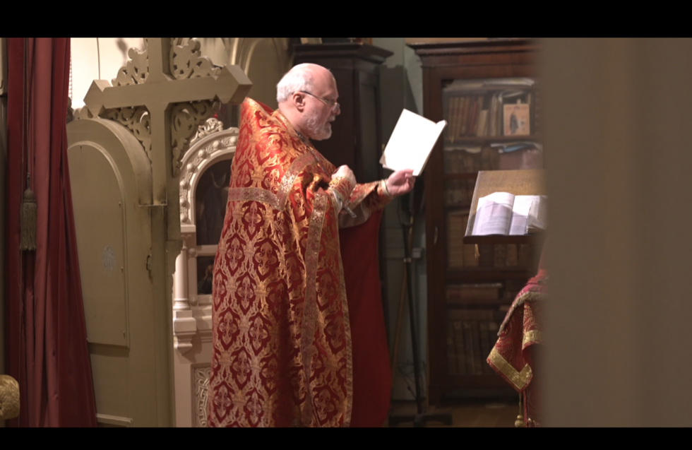 Father Angel holds a service at his central Stockholm church.